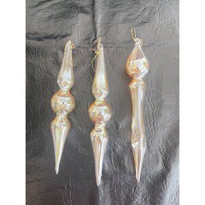 3 Amber Blown Glass Christmas Tree Ornaments Finial Drop